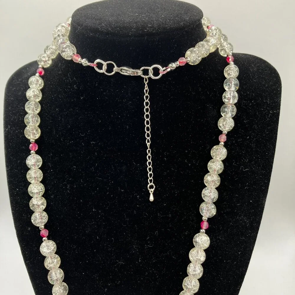 Agate Necklace Pink Raw Edge Gemstone Slice 3.5 inch + 32 in beaded necklace - Picture 4 of 14